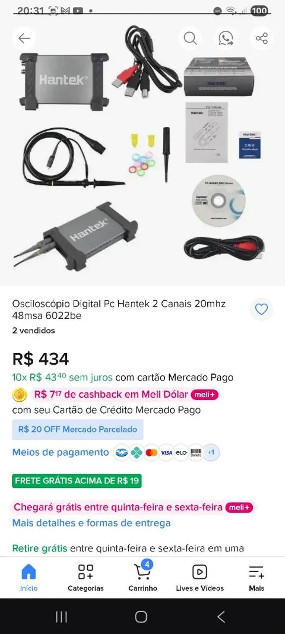 Osciloscópio baseado em PC Hantek 6022BE