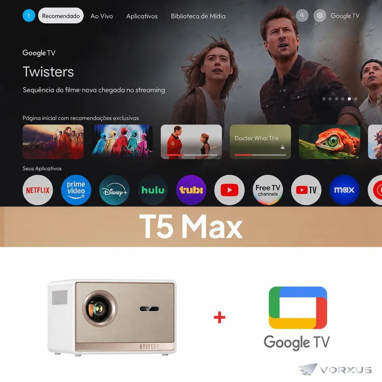 Projetor BYINTEK Plato T5 Max Google TV Oficial + Netflix Full HD 1080P