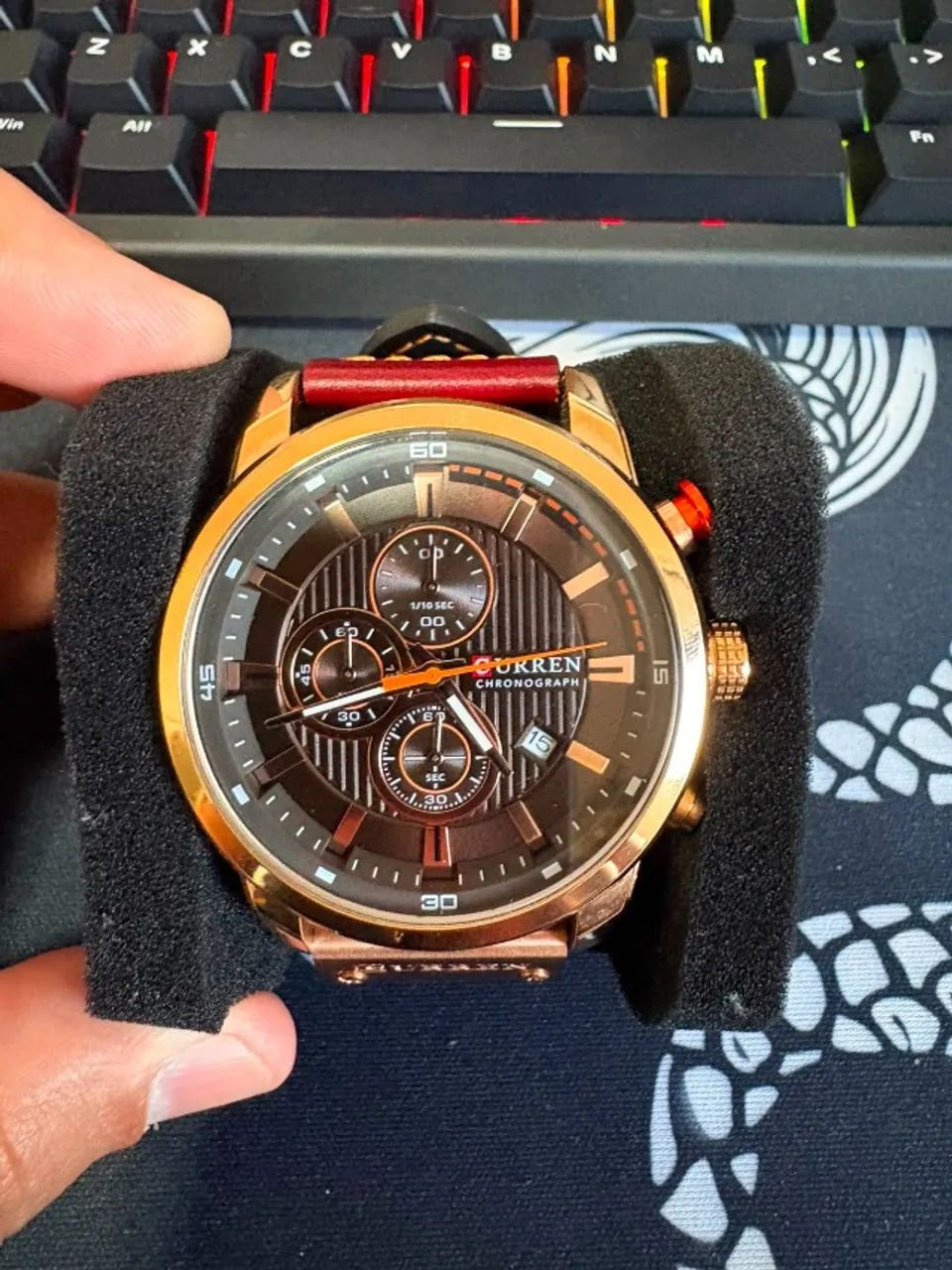 Relógio Masculino Curren 8291 Cronógrafo Couro Rose Black - Foto 2