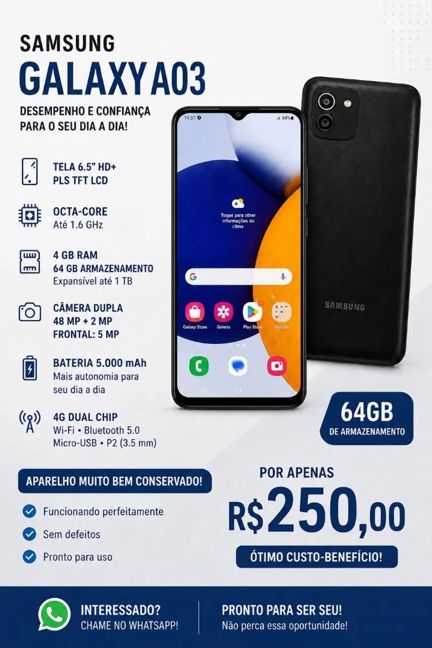 Celular Samsung A03 64GB.