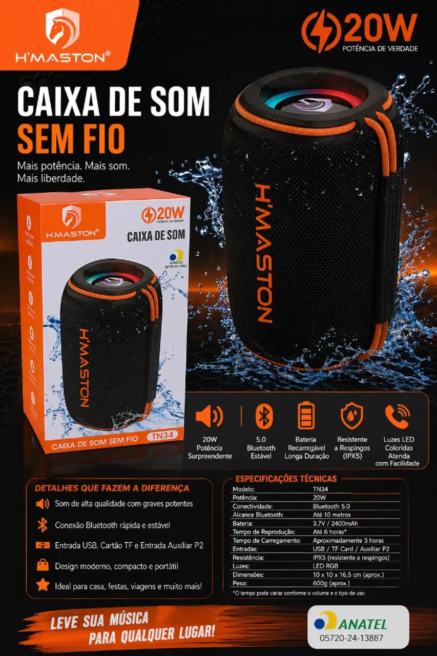 Caixa de som sem fio H'maston