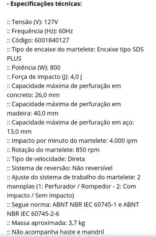 Martelete Perfurador Rompedor Tipo SDS Plus 800W 4,0J - VONDER- MPV840 - Foto 3