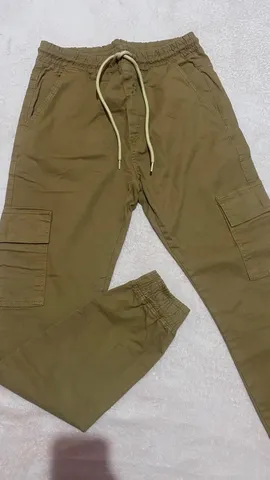 Calça Jogger Cargo em Sarja com Cós Elástico e Barra Ajustada Bege