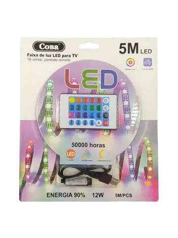Fita  Faixa De Led Strip 5m 12w 5v C/controle Rgb5050 Coba