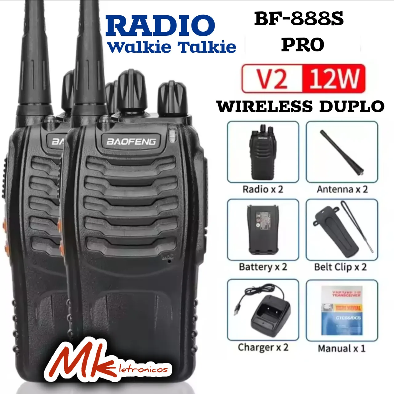 Rádio Baofeng BF-888S PRO 12W Wireless