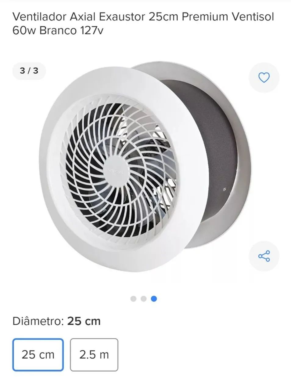 Ventilador Axial Exaustor 25cm Premium Ventisol 60w Branco 127v - Foto 2