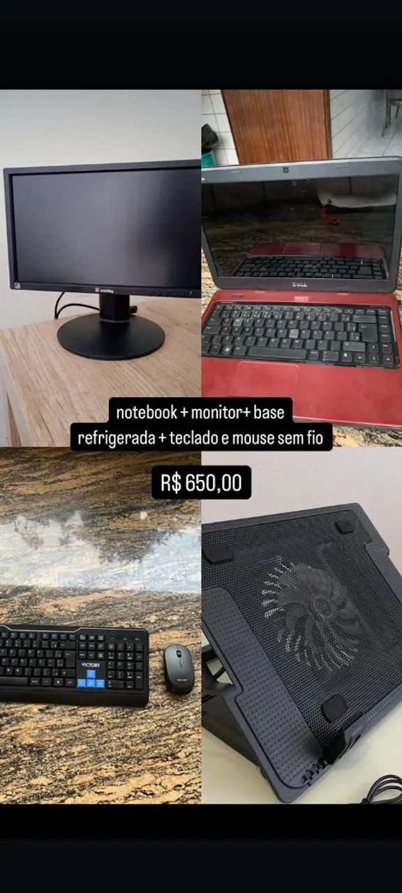 Notebook Dell + Monitor + Base Refrigerada + Teclado e Mouse