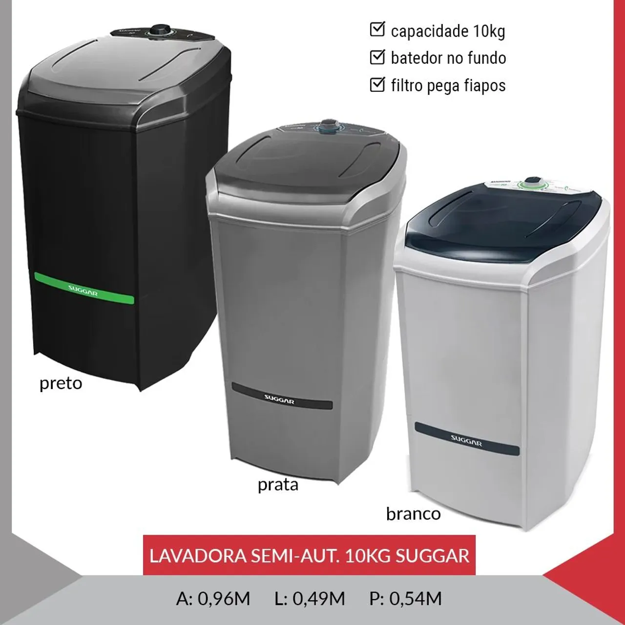 Lavadora Semi-Automática Suggar 10kg - Cores