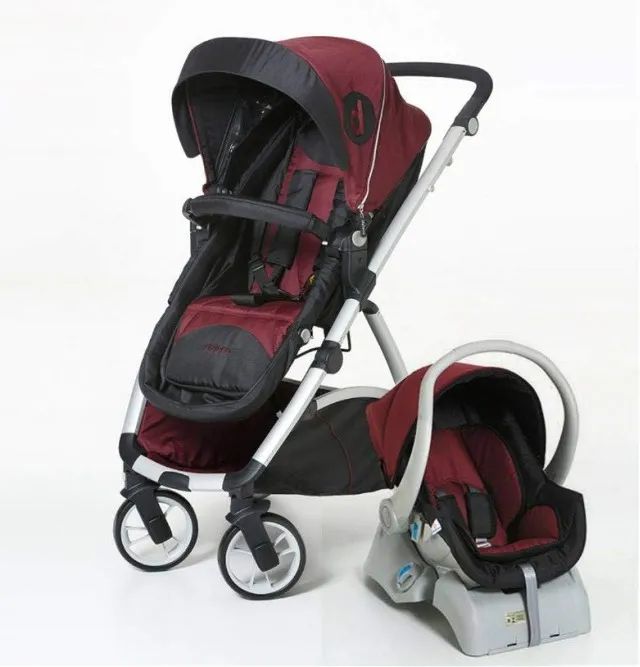 Carrinho De Bebê Maly + Bebê Conforto Cocoon Dzieco + Base Preto/Vinho