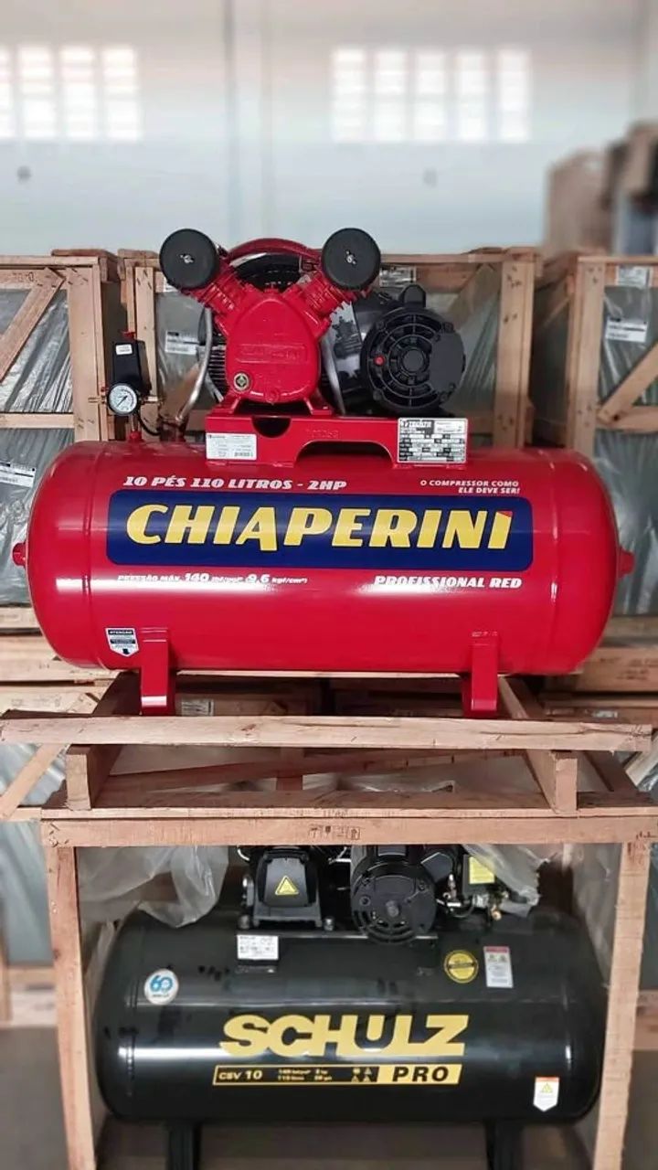 Compressor de ar 110 Litros 10Pcm 140 libras motor web 2hp Chiaperini Red (Nova)