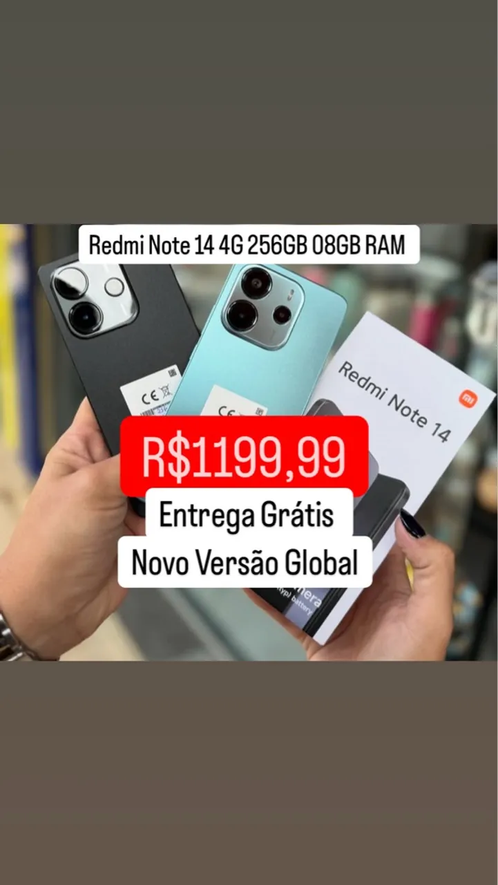 ***Celular Redmi Note 14 256Gb +08Gb RAM Novo Global Entregamos Garantia Azul Preto ***