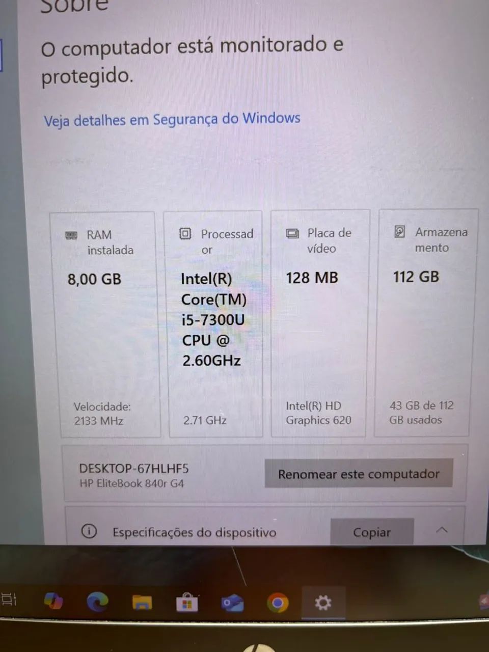 Notebook HP core i5 7° geração, 8 gigas de memória, ssd 120 gigas, em 10x sem juros - Foto 4