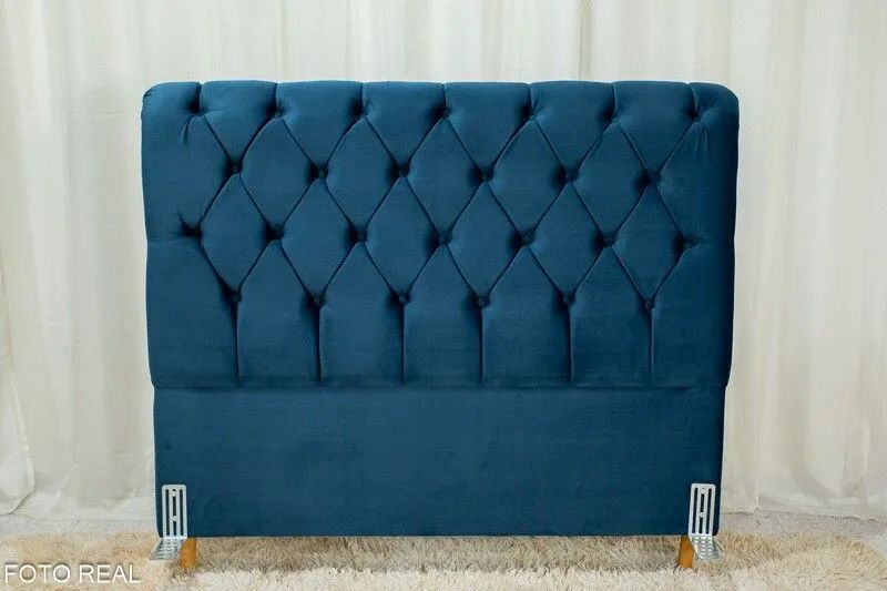 Cabeceira Casal Suede Azul Largura 1.40m - Foto 2