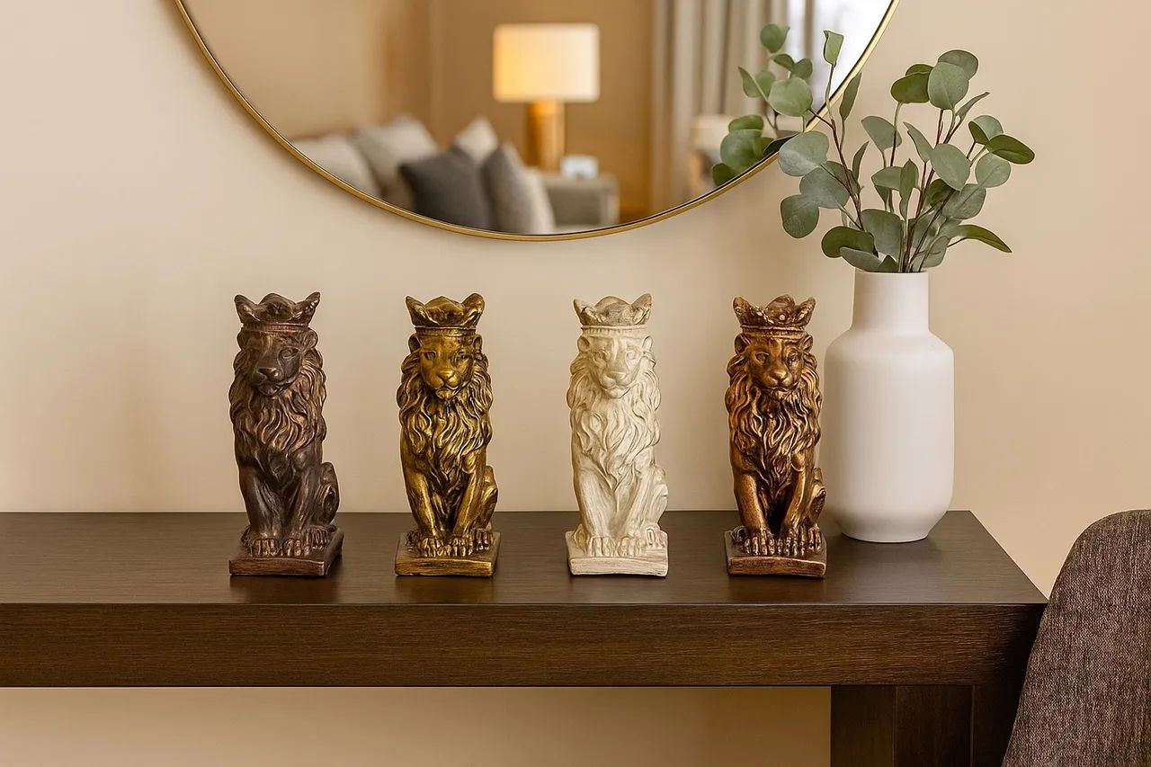 Esculturas de Leão com Coroa - Decoração Sofisticada
