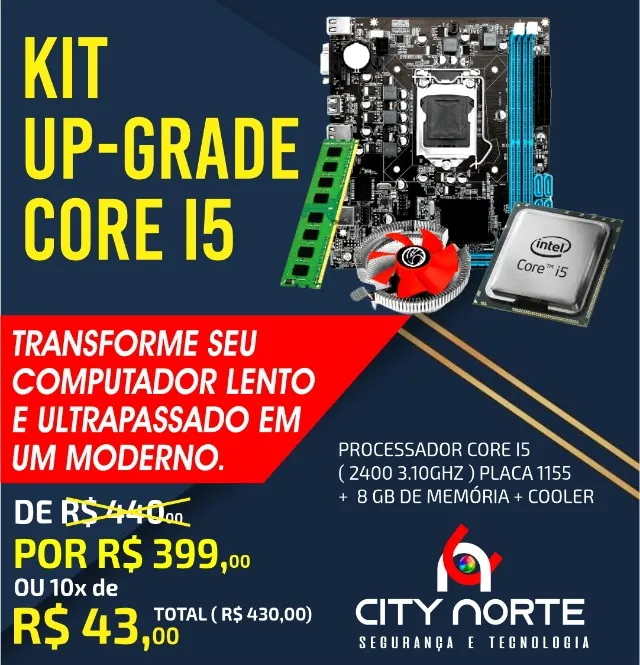 Com instalação Kit Intel Processador core I5 2400 + Placa h61 1155 + 8gb Memoria + Cooler