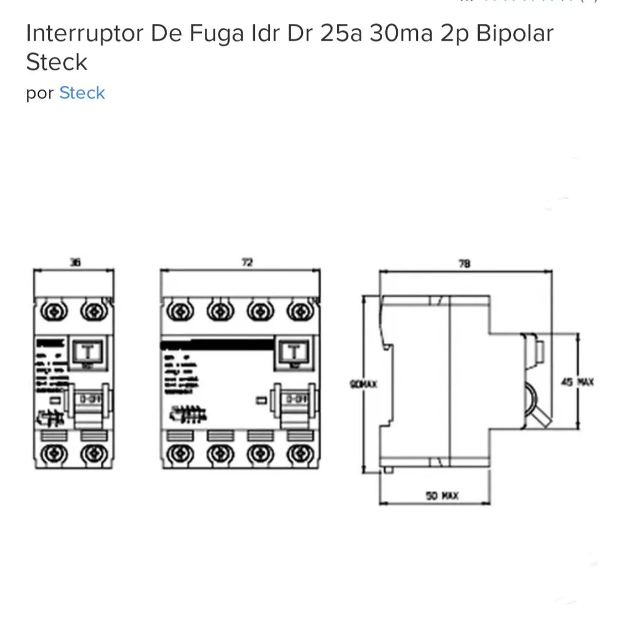 Interruptor Diferencial Steck 25A 30mA 2P Bipolar - Foto 2