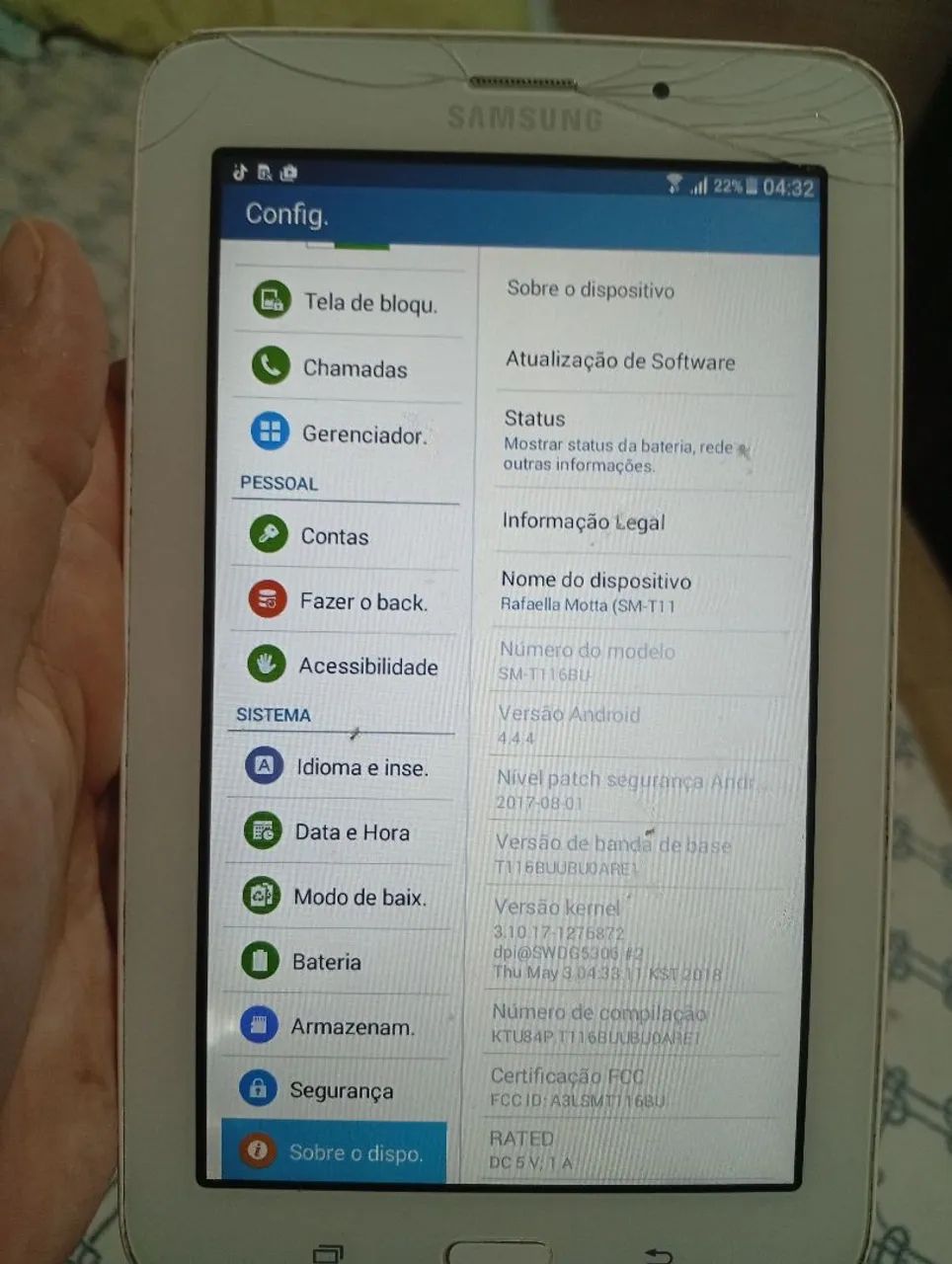 Tablet Samsung SM-T116BU 4.4.4