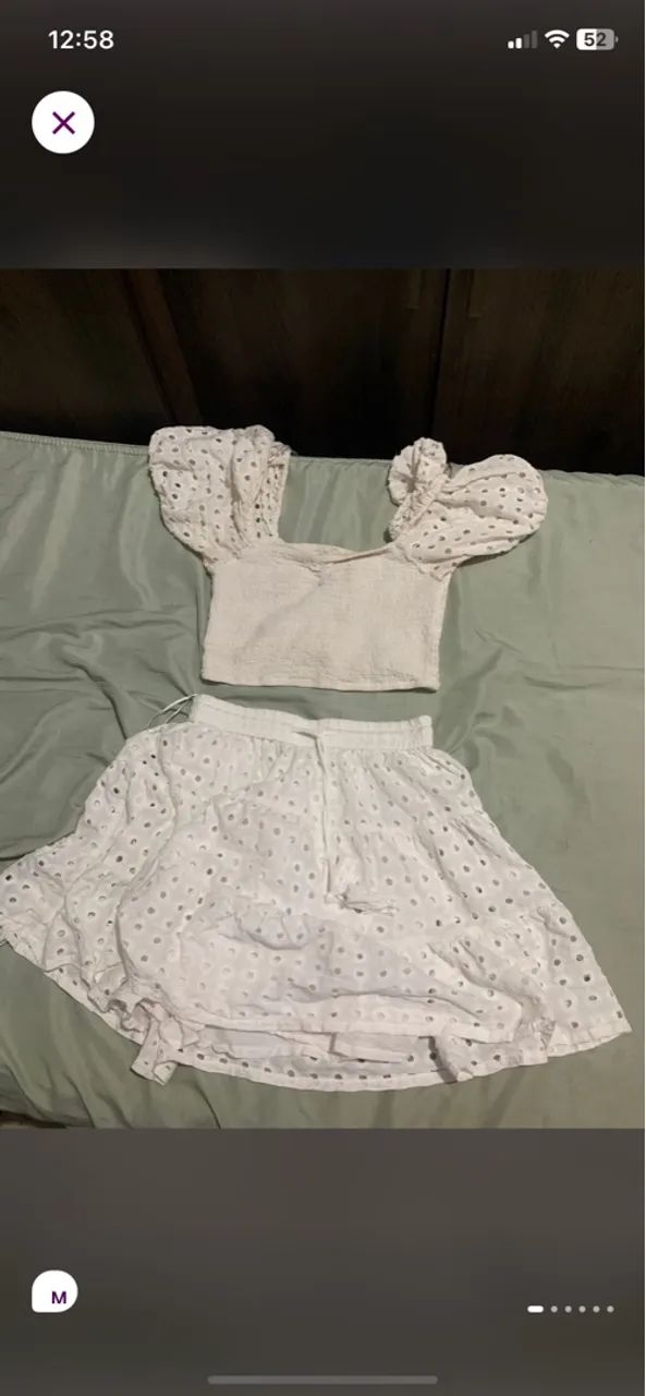 combo de roupas!Conjunto de Cropped e Saia Branca em Renda