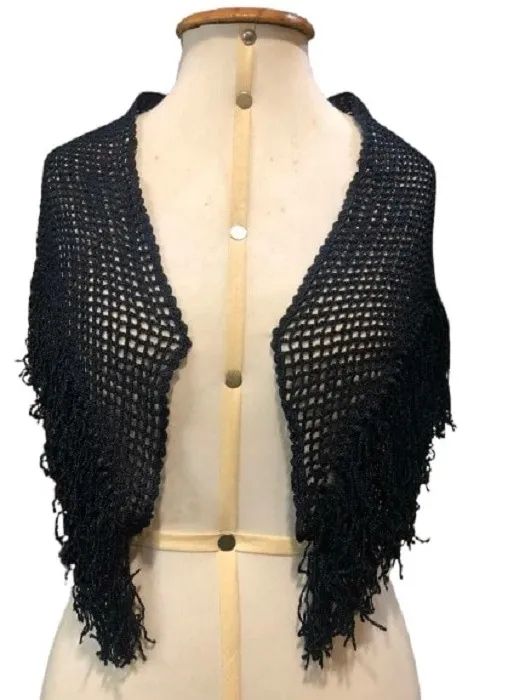 Xale De Crochê Linha Preto 110 cm x 50 cm