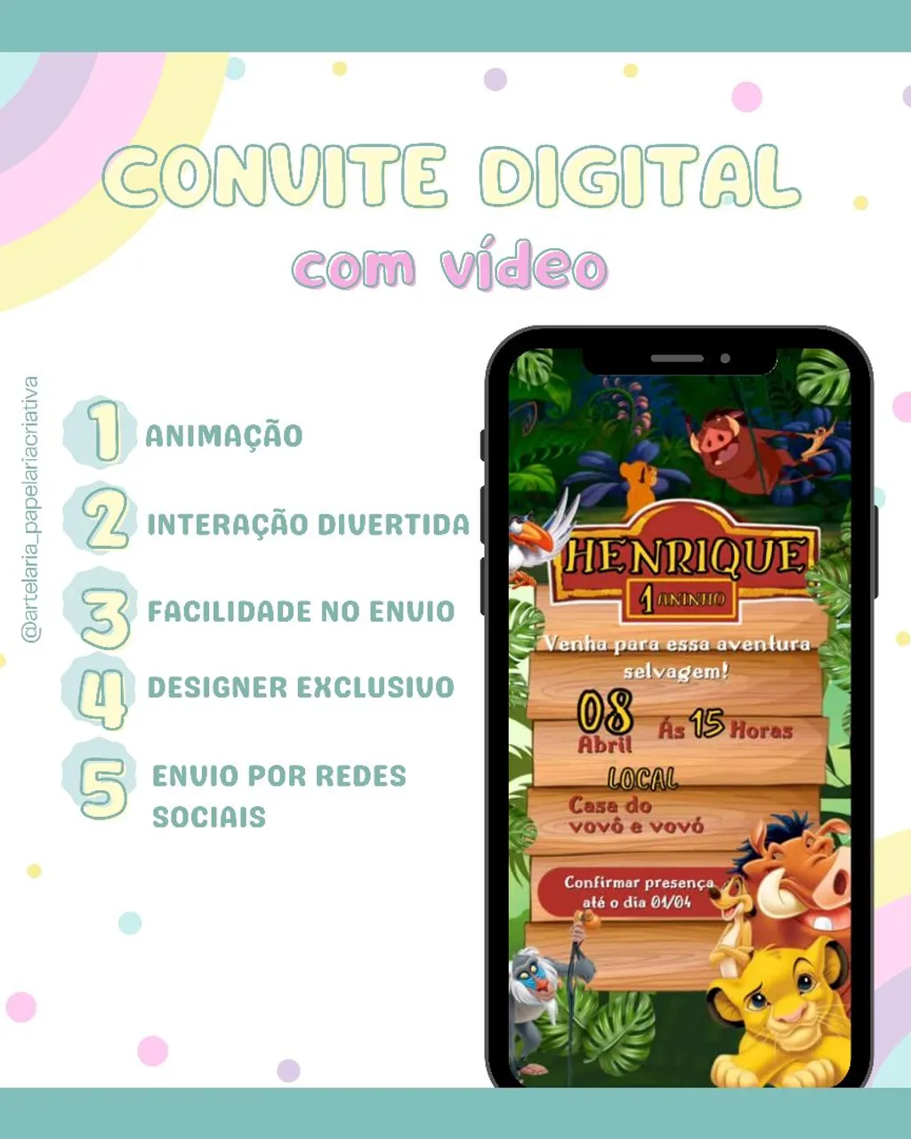 Convite Digital com Vídeo / @artelaria_papelariacriativa