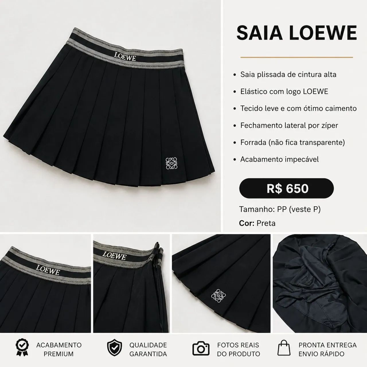 Saia Loewe plissada impecável