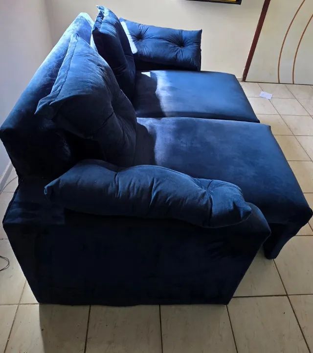 Sofa retrátil Azul - em Tecido aveludado - Foto 3
