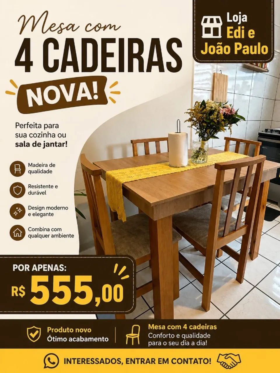 Mesa com 4 cadeiras nova tamanho de 1,05x0,78