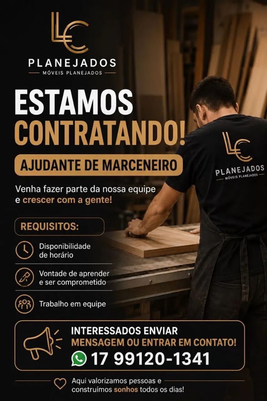 Contratamos ajudante para marcenaria