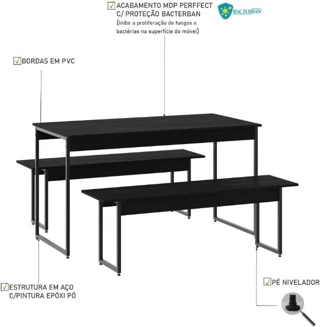 Mesa de Jantar com 2 Bancos