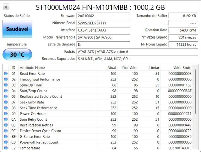 HD Notebook 1TB Seagate - Saudável