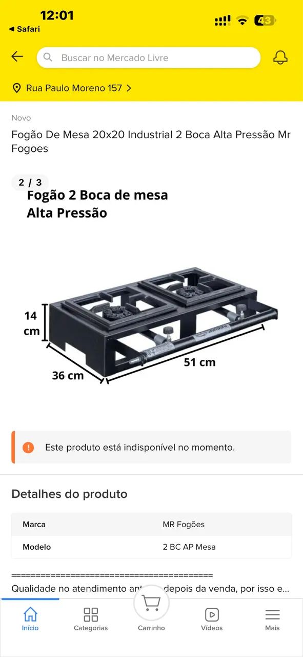 Fogão de mesa 20x20 industrial 2 bocas - Foto 2