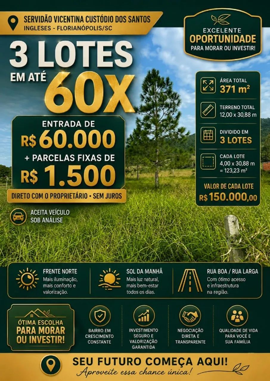 Terreno parcelado 60x nos Ingleses