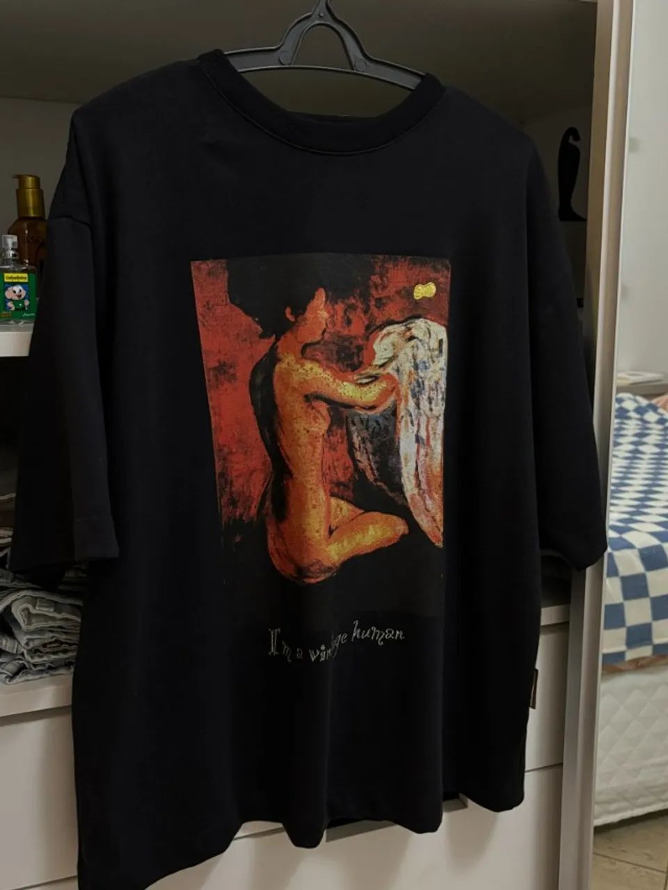 Camiseta Down Jacquards Vintage Human Preta | Tam P | Estado de Nova