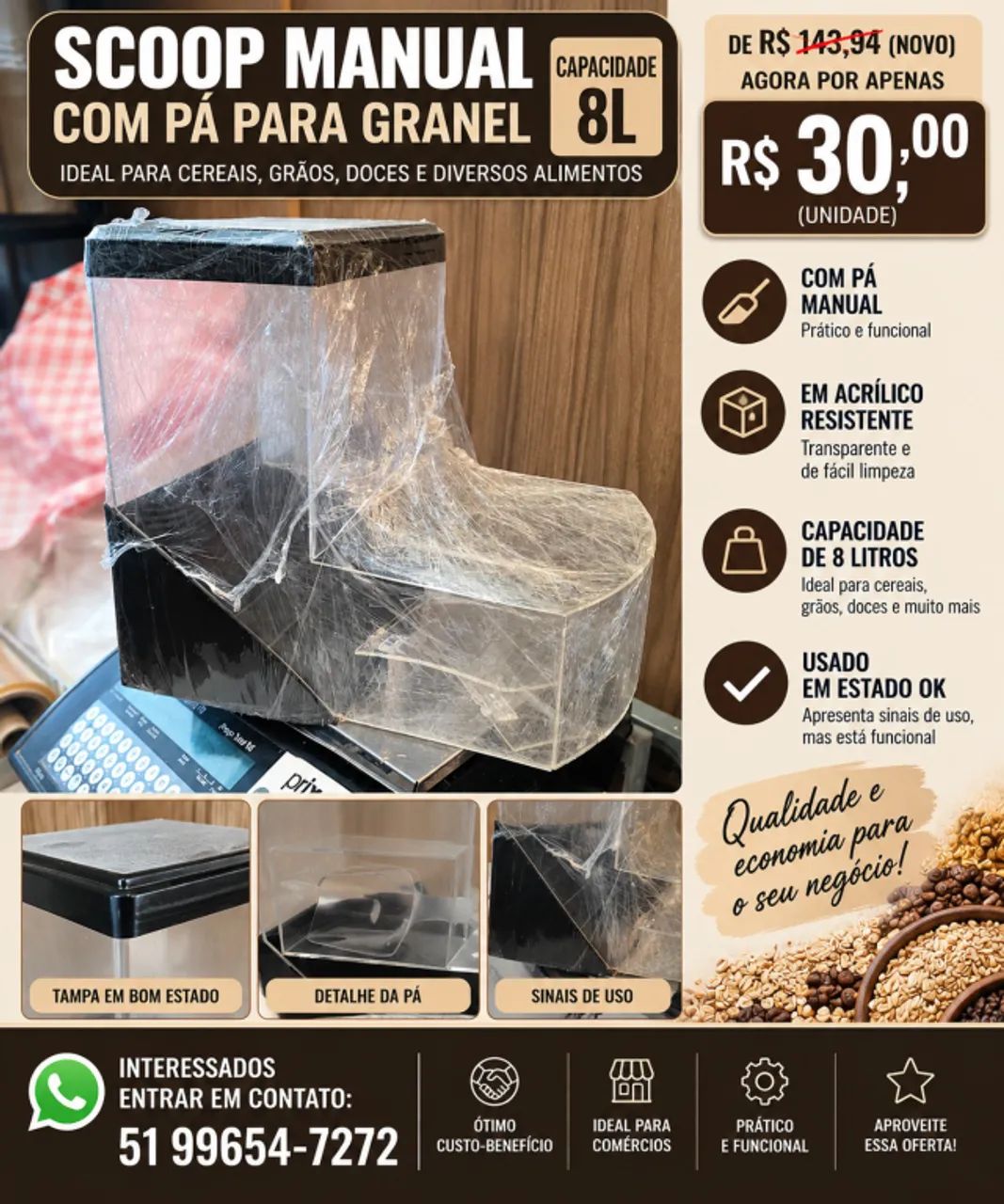 Scoop Manual com Pá para Granel - 8 Litros