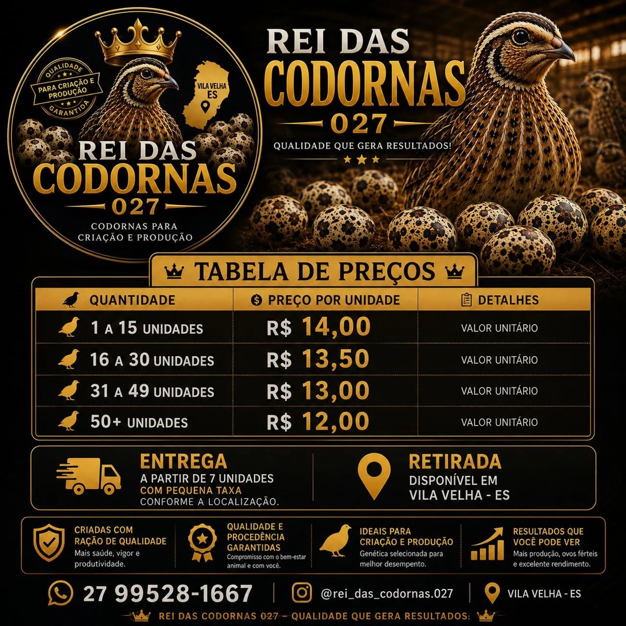 Codornas para criação e produção, com qualidade e procedência garantidas! ?