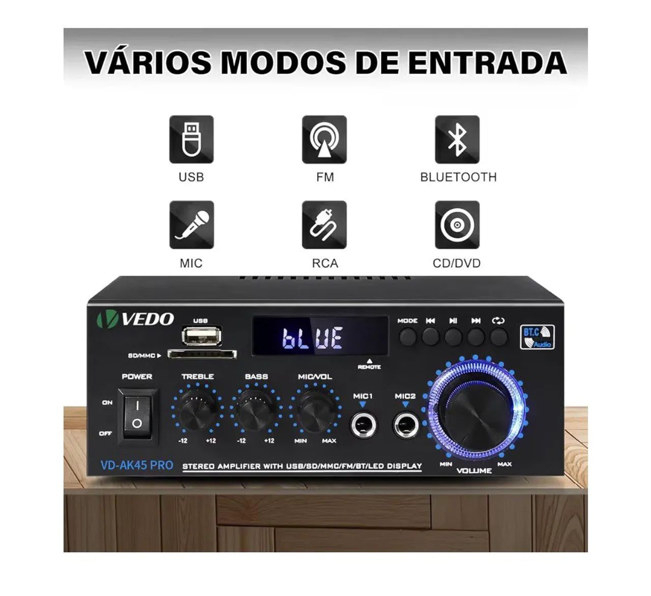 Amplificador de áudio estéreo - Receiver Ak45 - Foto 4