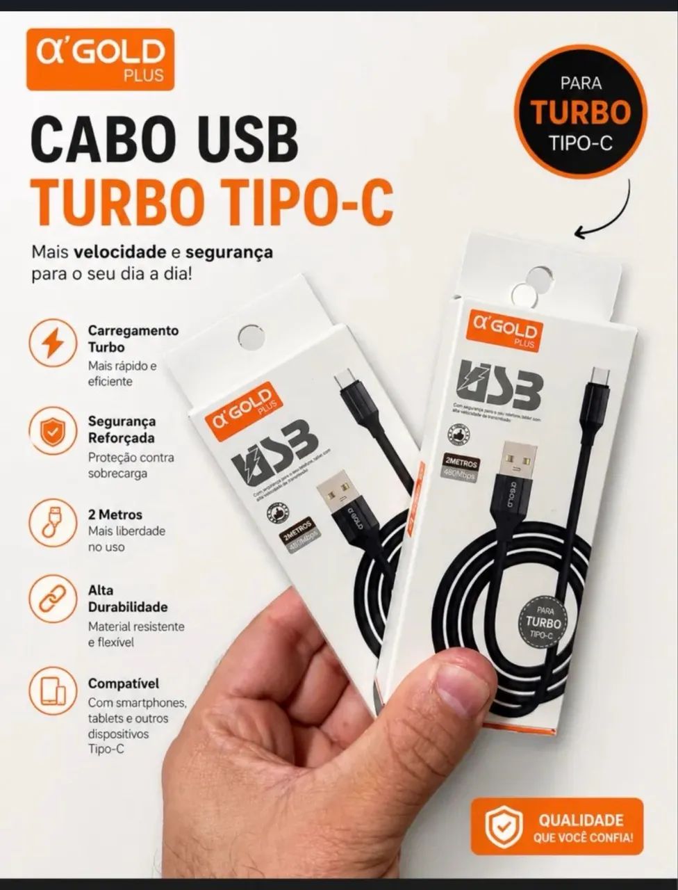 Excelente Cabo GOLD  2 Metros , USB / C e USB / Lightning  - Foto 3