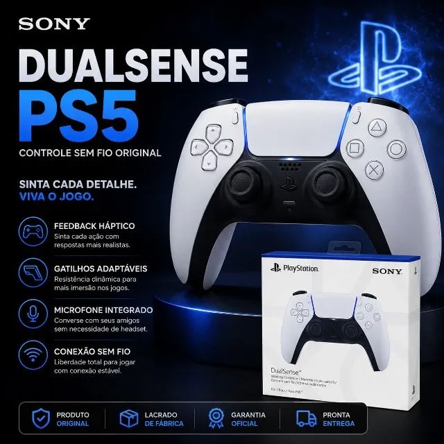 Controle PS5 DualSense Original Com Vibração e Bluetooth Branco