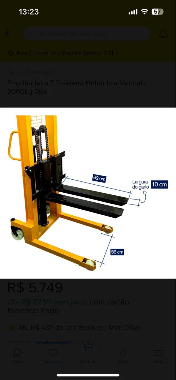 Empilhadeira Manual 2000kg Usada  - Foto 3