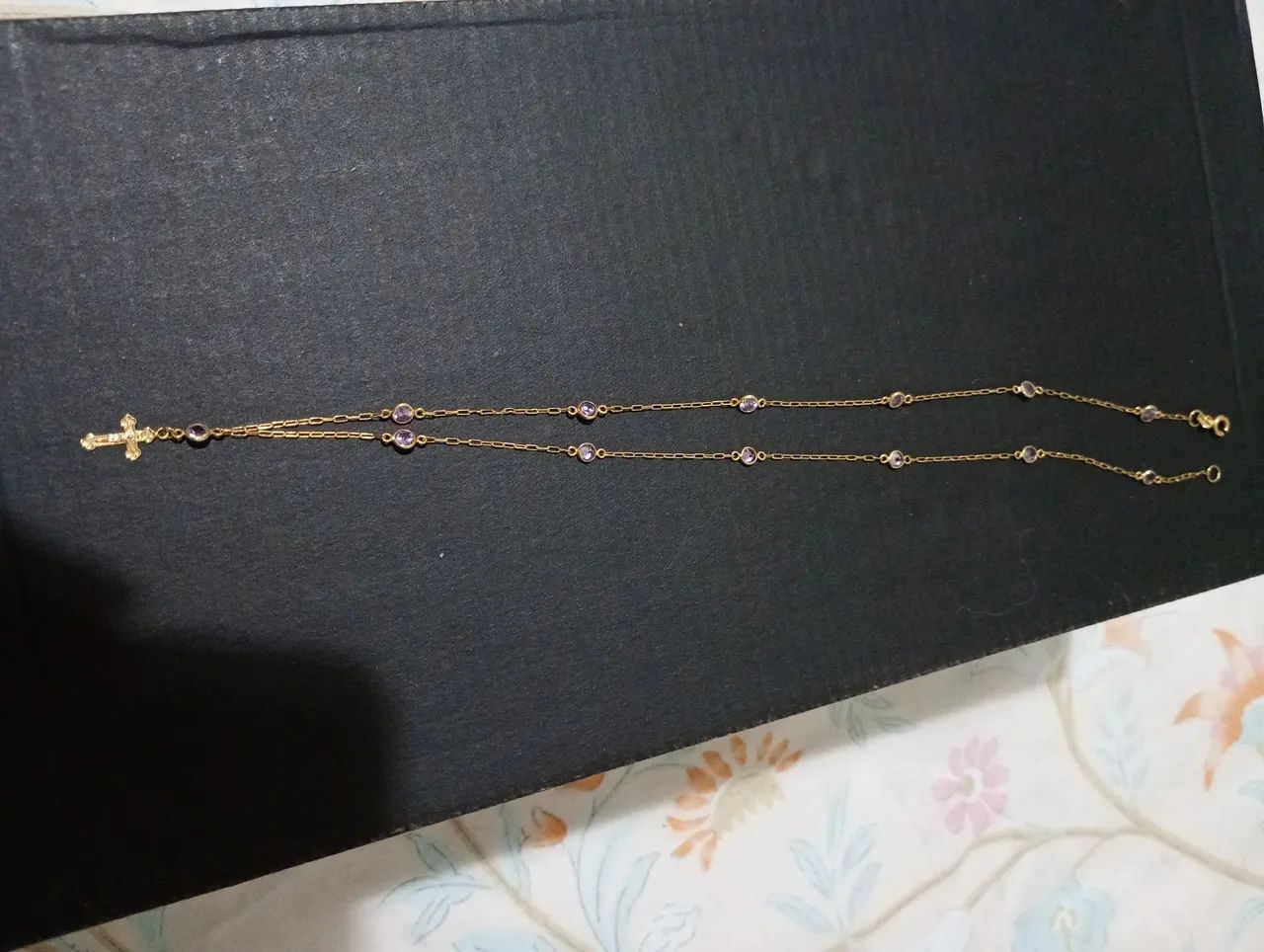 Corrente de ouro 18k com pedras de ametistas 