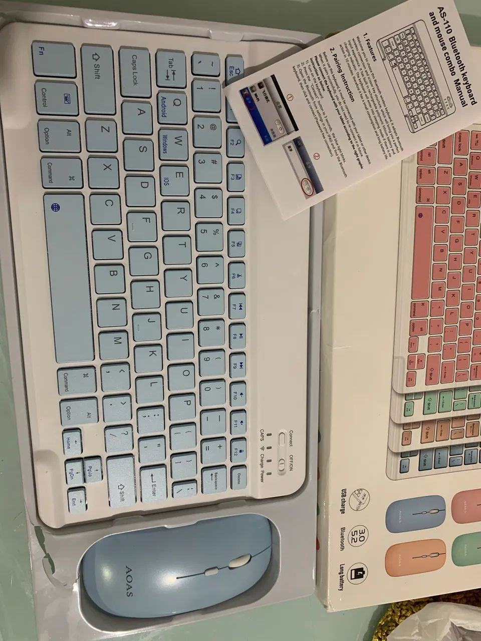 Kit Teclado e mouse Bluetooth Azul - Foto 2