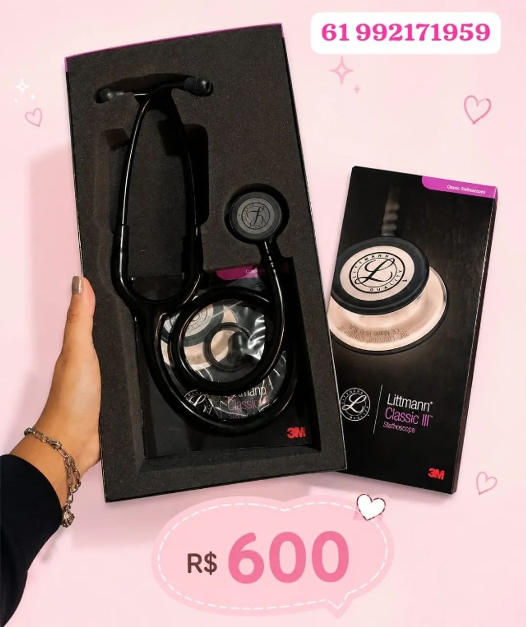 Estetoscópio Littmann Classic III - Preto e Atlas de Anatomia Humana SOBOTTA