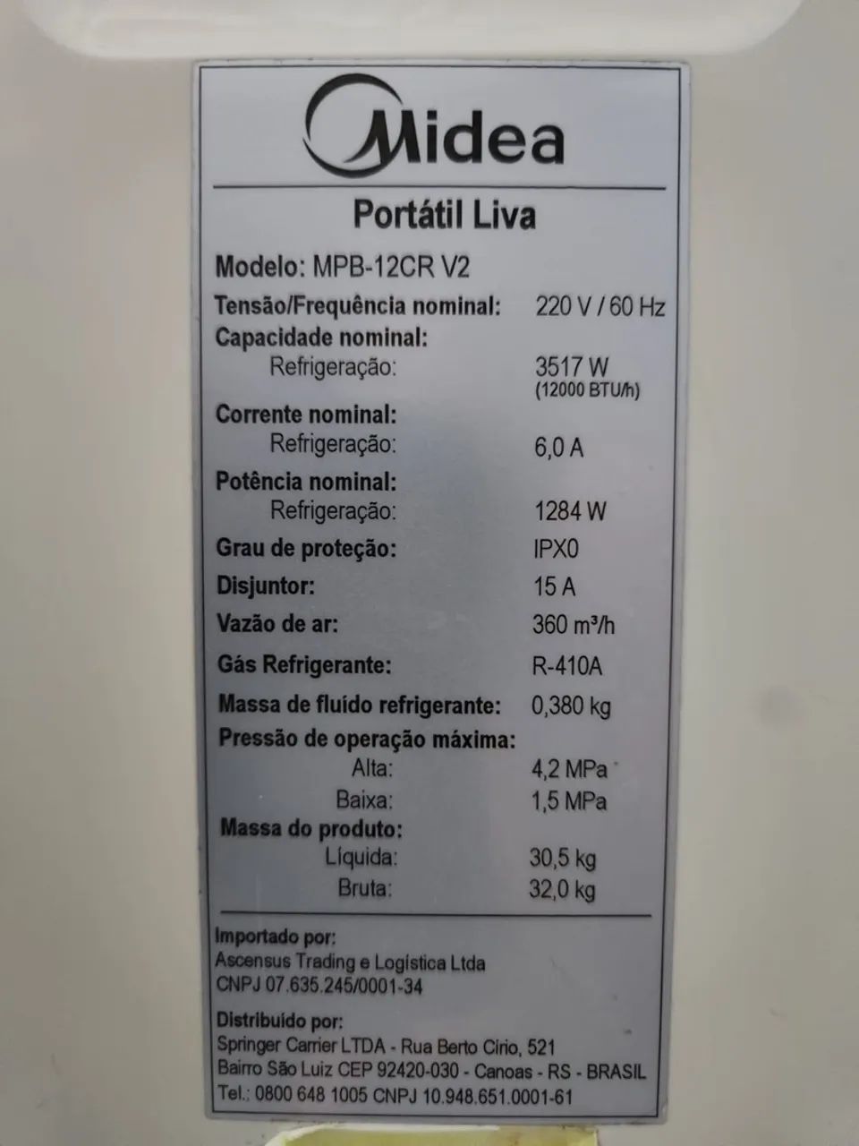 AR-CONDICIONADO PORTÁTIL MIDEA 12.000 BTUs - Foto 2