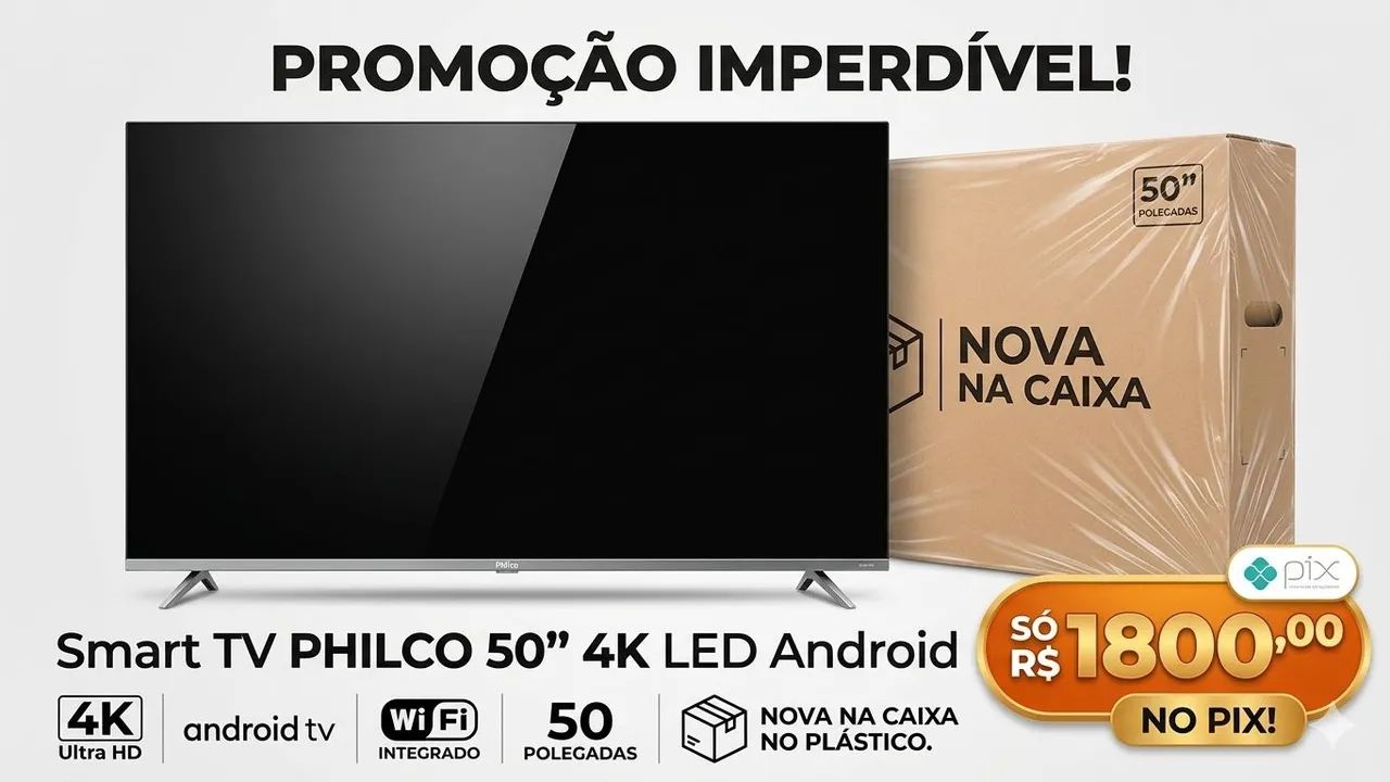 Smart TV PHILCO 50 " 4K LED NOVAA Android Nova na caixa