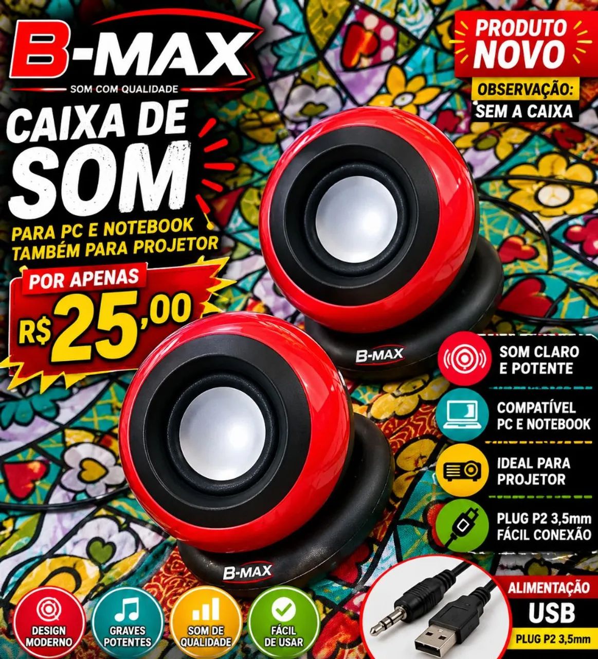 Caixinha de som para notebook e também projetores Bmax