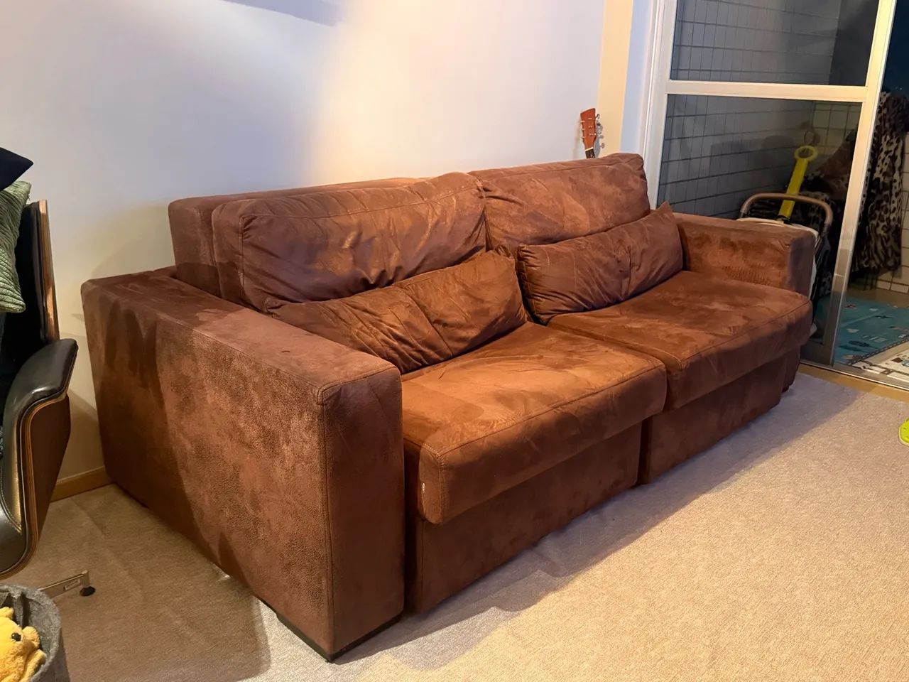 Sofa retrátil couro coco aveludado 2,20x1,20