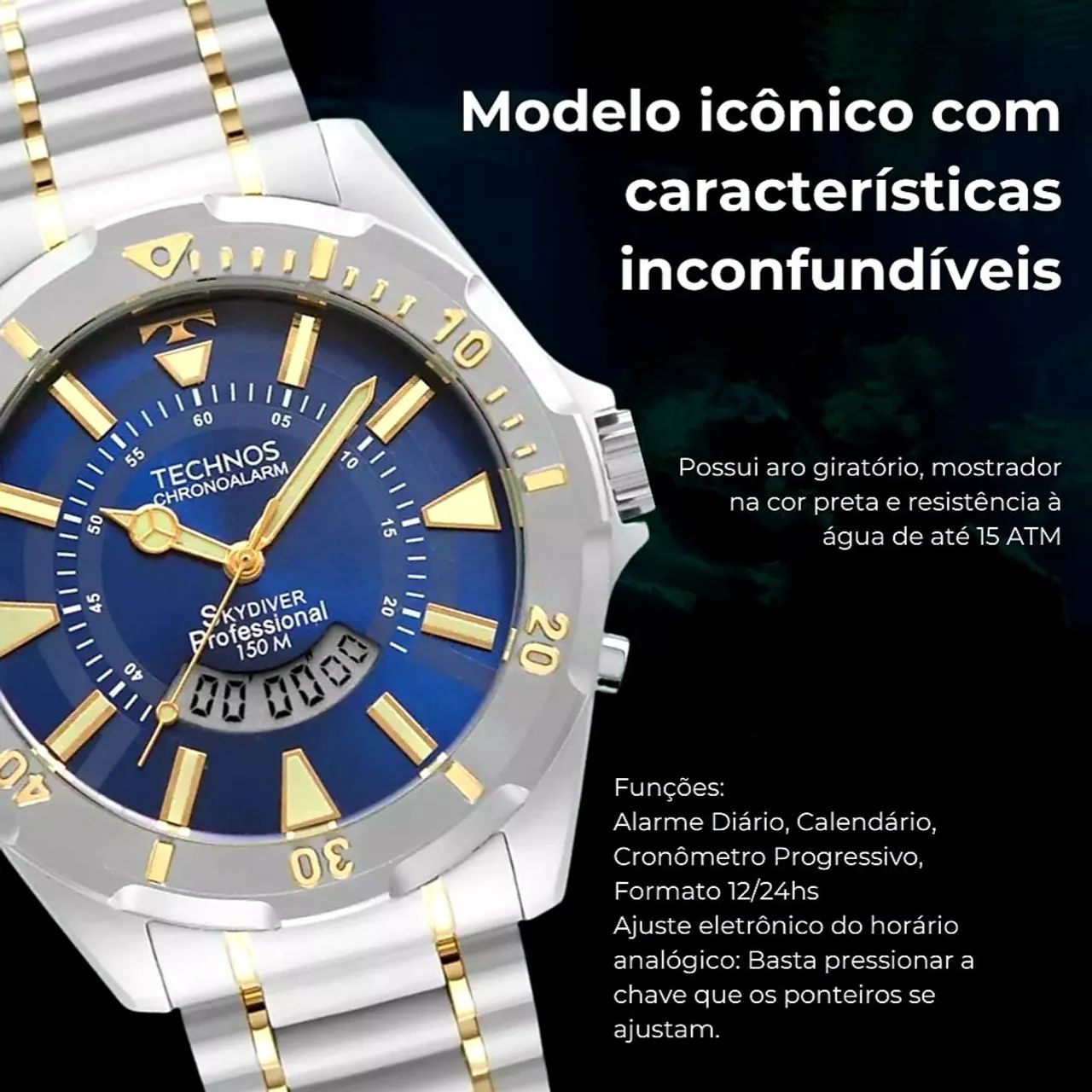 Relógio Technos Masculino Skydiver Anadigi Prata WT2050AB/1A - Foto 4