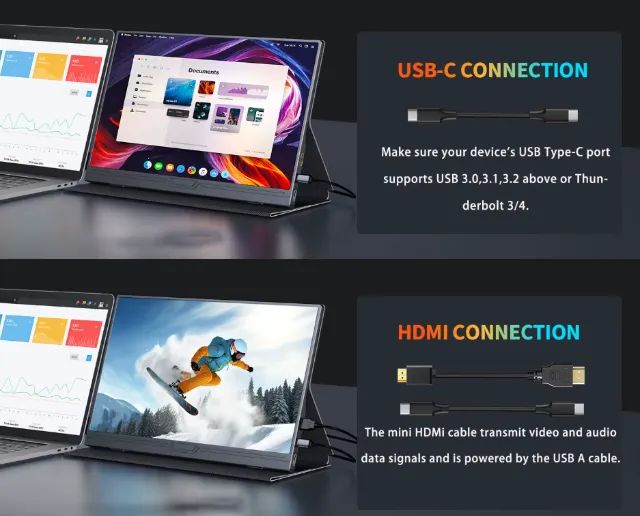 Monitor Portátil 15,6? Full HD IPS USB-C/HDMI HDR 60Hz com Capa - Novo/Lacrado - Foto 6