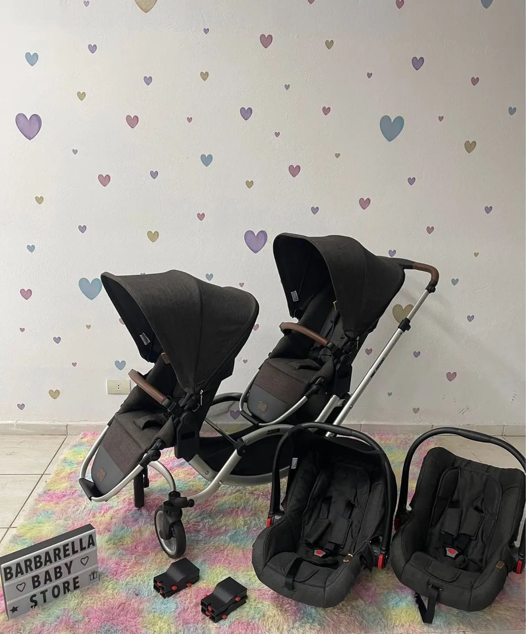 Carrinho de gêmeos duplo e bebê conforto zoom abc design Risus  - Foto 3