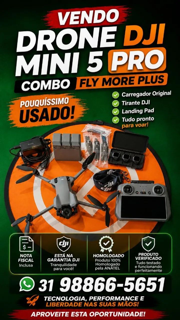 Vendo drone Dji mini 5 pro combo fly more plus mais acessórios. 